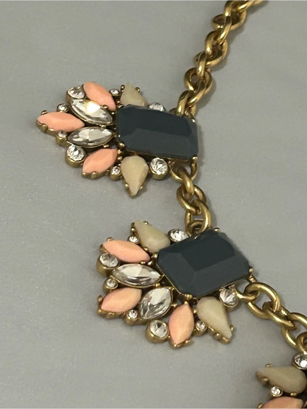J. Crew Gold Chain Statement Necklace with Gray, Peach and Cream Accents
